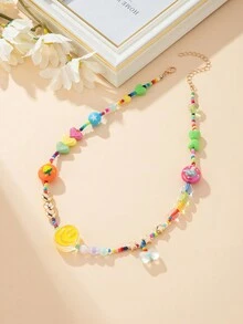 1 chiếc vòng cổ mặt cười hình trái tim đính hạt Dopamine nhiều màu theo phong cách Boho, trang sức thời trang cho phụ nữ mặc trong ngày, ngày lễ và tiệc tùng (hạt và màu trái tim ngẫu nhiên) - Đầy màu sắc - Xem 6