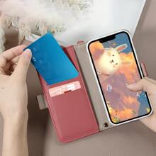Ốp điện thoại hình thỏ hoạt hình dễ thương, ốp điện thoại thông minh thời trang, vỏ bảo vệ có khe đựng thẻ, dây đeo cổ tay, chống sốc, tương thích với Apple 16, 15, 14, 13, 12, 11 Pro Max, vật dụng thiết yếu hàng ngày, ngăn đựng thẻ và tiền xu, quà tặng sinh nhật. - hồng đậm - Xem 4