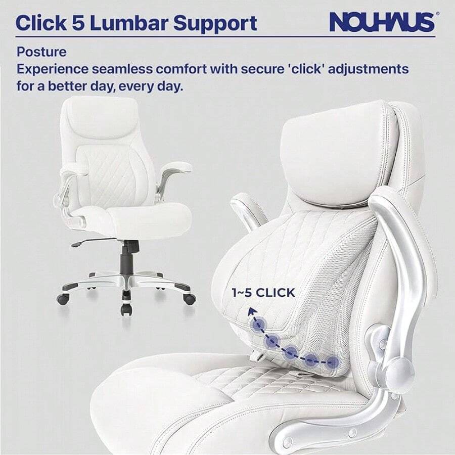 Nouhaus Office Chair, Black PU Leather Lumbar Support, FlipAdjust
