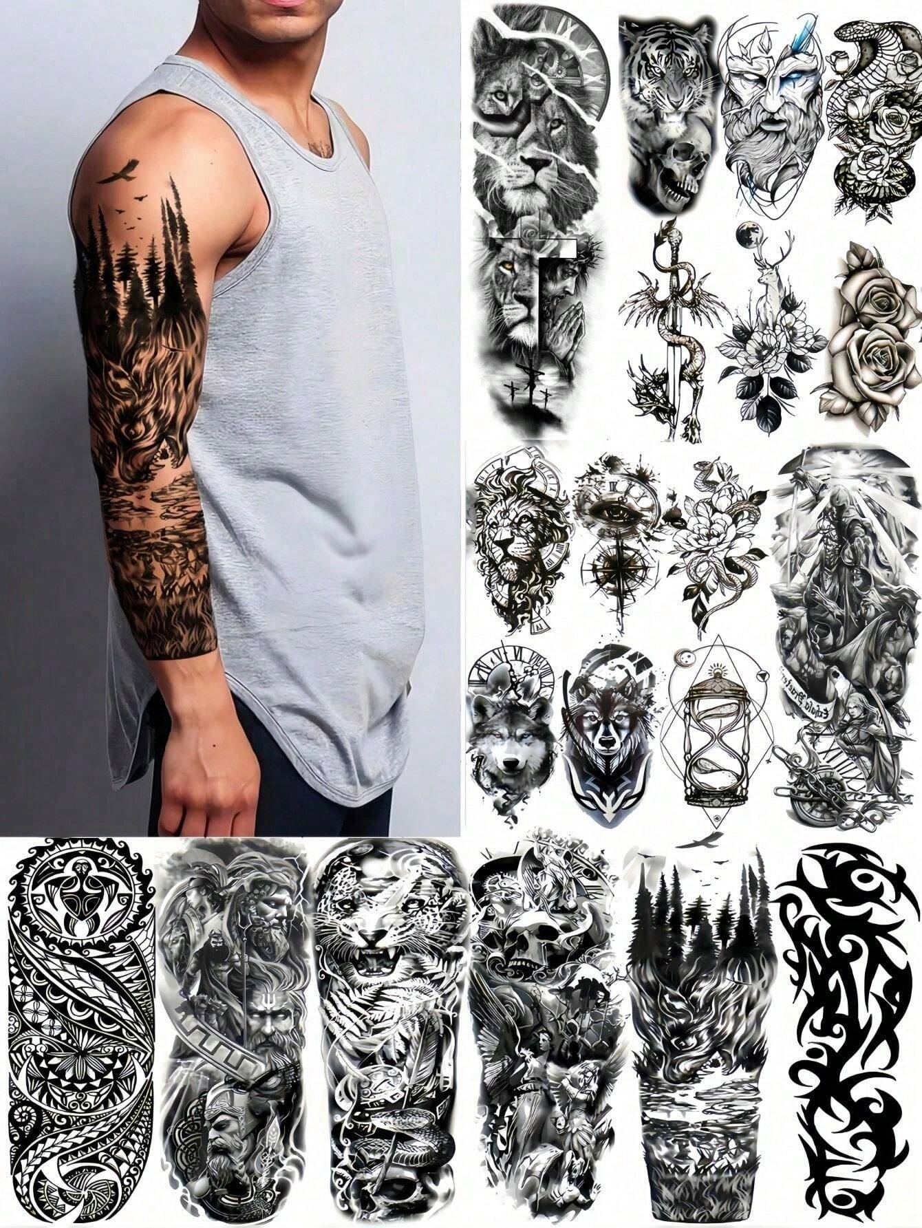 20 Sheets Extra Large Full Arm Temporary Tattoos For Men Adults, Arm