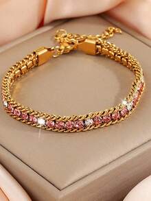 1 chiếc vòng tay chuỗi xoắn bằng thép không gỉ mạ vàng 18K sang trọng chống nước lấp lánh nhiều màu sắc trang sức cho phụ nữ - vòng tay chuỗi - Xem 10