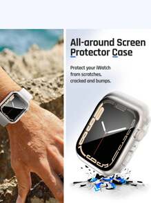 3 In 1 Case With Tempered Glass Screen Protector Compatible With Apple Watch Series 11/10/9/8/SE2/7/6/SE/5/4/3/2/1 49mm/46mm/42mm/45mm/44mm/41mm/40mm, Slim Guard Bumper Full Coverage Hard PC Protective Cover HD Ultra-Thin Cover Compatible With IWatch - Clear - View 5