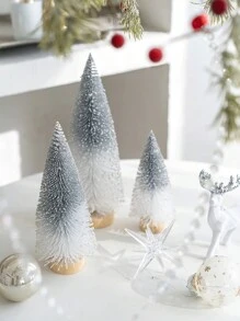 1pc/3pcs Mini Gradient Christmas Tree Decorative Ornament, Artificial Bottle Brush Christmas Tree With Wooden Base, Suitable For Christmas Decoration, Christmas Party, Home Desktop Decor And Photography Decoration, Home Decor, Christmas Decor, Room Decor - Multicolor - View 1