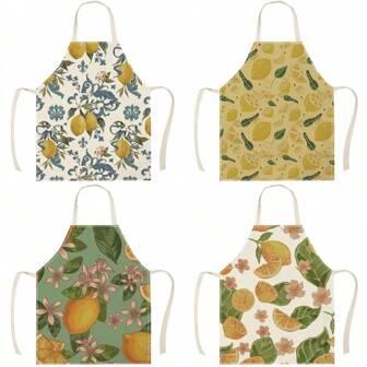 1pc Lemon Print Summer Linen Kitchen Apron, Creative Funny Fashion Apron For Household Cleaning, Waterproof Oil-Proof Easily Washable Cooking Baking Apron, Creative Home Apron, Work Uniform