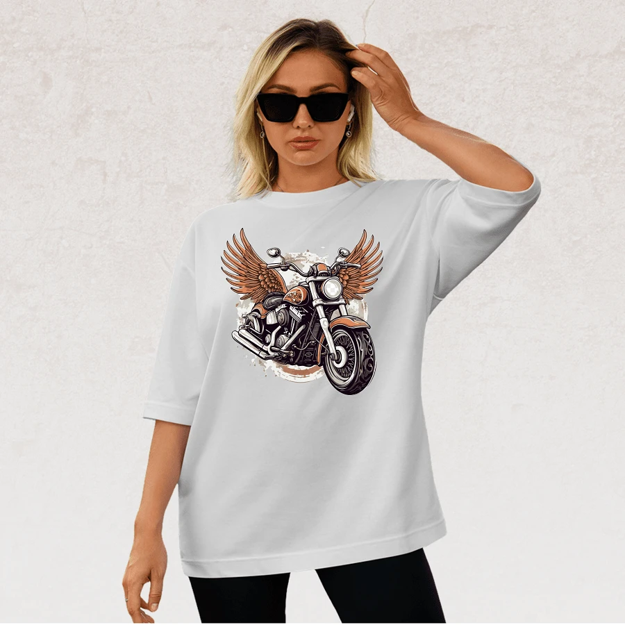 T-Shirt Biker Print Women's Fashion - trắng - Xem 1
