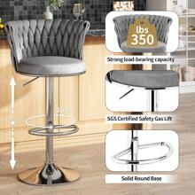 Bar Stools Set Of 2, Velvet Upholstered Bar Chairs With Black Metal Legs, Backs & Footrest, Counter Height Bar Stools, Modern Bar Chair For Kitchen Island, Dining Room - 灰色 - 查看 5