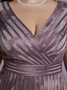 Vestido formal plus size com decote em V, sem mangas, estampado, malha transparente, vestido de festa, vestido de convidado de casamento, vestido de noite