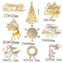 Weihnachten Glimmer Heißfolienplatte, Weihnachtselche, Schneeflocken, Weihnachtsbaum, Frohes Neues Jahr, Frieden auf Erden, Stille Nacht, Weihnachtskranz, Metallfolienplatte für Kartenherstellung, DIY Scrapbooking, Weihnachten