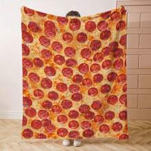 GEL HUT MUN Comfortable Italian Sausage Pizza Pattern Flannel Blanket - Digital Printing, Soft Polyester Knit, Lightweight 4-Season Comfort, Suitable For Bed, Sofa And Camping - Medieval Style Home Decor - Multicolor - View 2