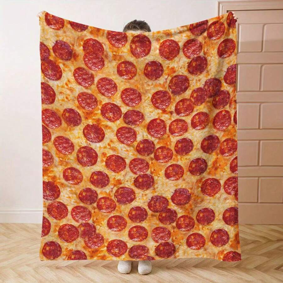 GEL HUT MUN Comfortable Italian Sausage Pizza Pattern Flannel Blanket - Digital Printing, Soft Polyester Knit, Lightweight 4-Season Comfort, Suitable For Bed, Sofa And Camping - Medieval Style Home Decor