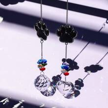 Customized Pet Memorial Ornament, Can Be Engraved With Name, Date - Metal Dog Paw Cat Paw Shaped Sun Catcher Crystal Pendant, DIY Sentimental Memento