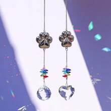Customized Pet Memorial Ornament, Can Be Engraved With Name, Date - Metal Dog Paw Cat Paw Shaped Sun Catcher Crystal Pendant, DIY Sentimental Memento