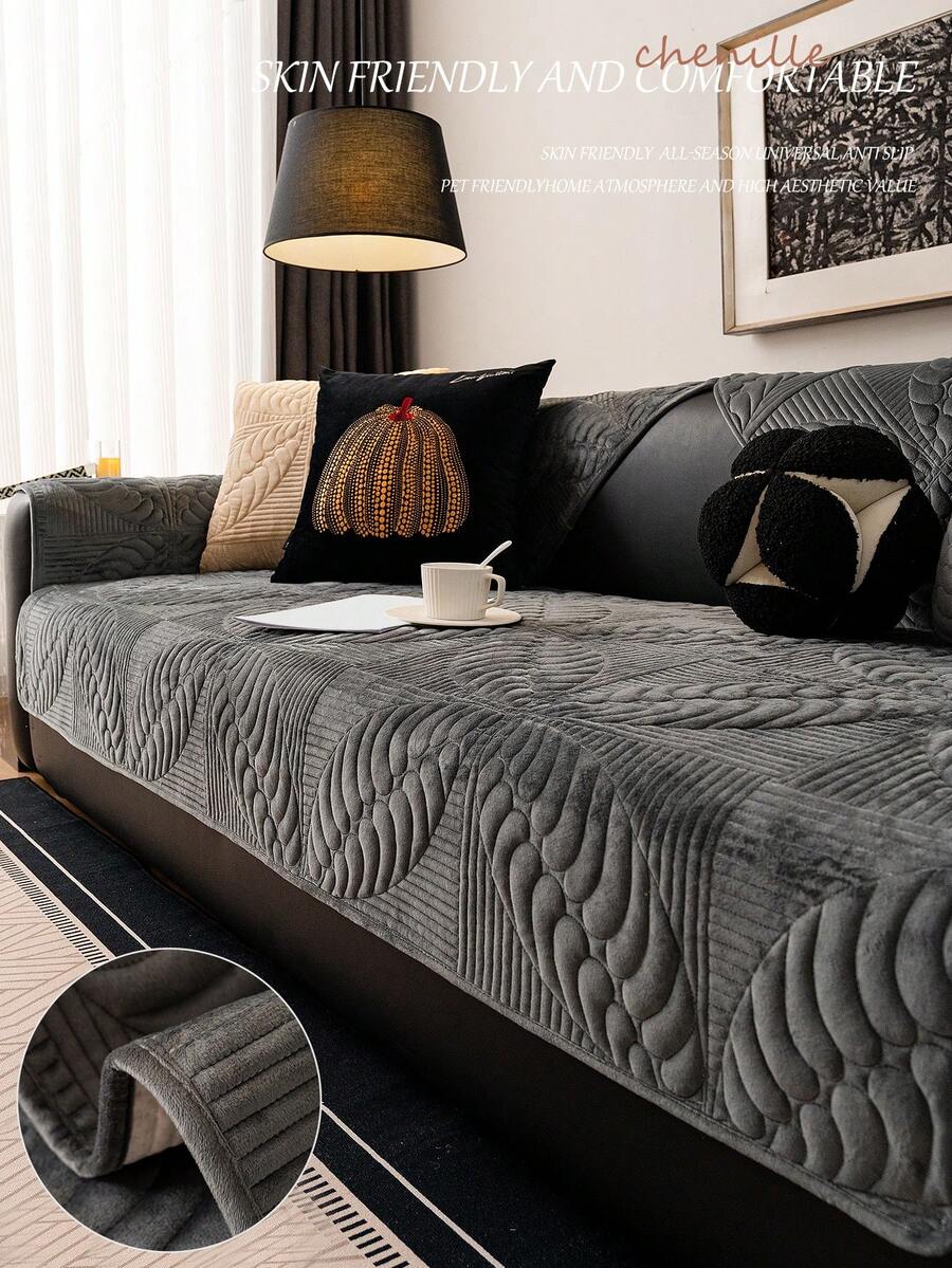 1 vỏ gối sofa mùa đông dày ấm áp pha lê phong cách đồng quê, vỏ gối sofa chống trượt chống trầy xước thân thiện với vật nuôi - Màu xám đen - Xem 1
