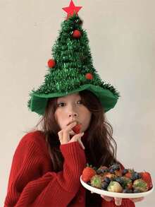 1 pieza Sombrero de árbol de Navidad, suministros de decoración navideña, sombrero de Papá Noel de lentejuelas no tejidas, sombrero navideño para fiesta de vacaciones de color dorado/plateado