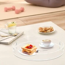 15.75inch Round Acrylic Tray Clear Serving Tray Home Decorative Coffee Table Tray Organizer W/ Handle - Clear - View 11