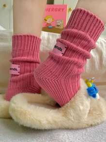 1pc Autumn & Winter Colored Knitted Mid Calf Socks For Men And Women, With Pile Design