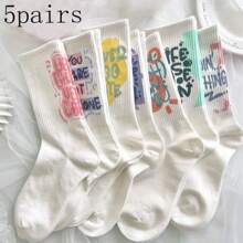 5 Pares de calcetines medianos intercambiables para mujer, versátiles calcetines largos tipo tubo blancos para deportes, aptos para primavera y otoño