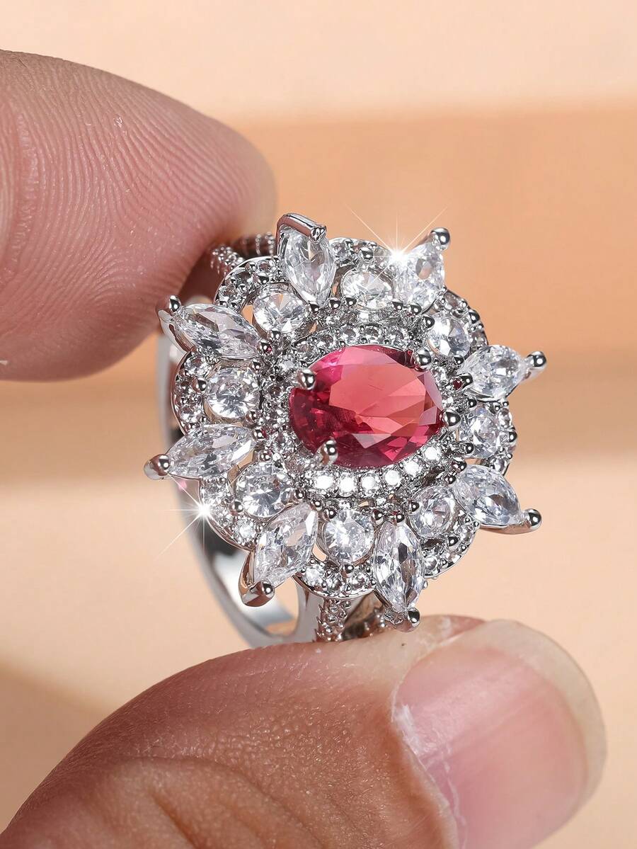 1 Elegant And Delicate Women's Ring Featuring A Double-Row Sunflower Design-Perfect As A Unique Piece Of Jewelry For Her Or As A Gift For A Woman - Silver - View 1