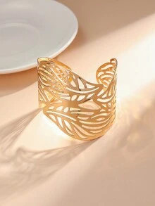 Vòng tay thép không gỉ hở hình lá rỗng bất đối xứng phong cách Châu Âu & Mỹ, Vòng tay trang sức chunky cá nhân hóa tối giản phóng đại dành cho phụ nữ - Nhiều màu - Xem 2