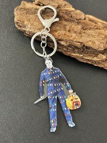1pc Cartoon Acrylic Horror Movie Character Christmas Ornament Keychain, Suitable For Casual, Holiday Party Wearing - Blue - View 3