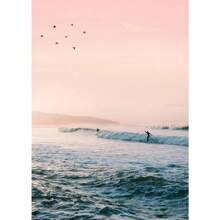 1pc Roze Strand Oceaan Canvas Kunstwerk Poster HD Afdrukken Surf Kokosnoot Boom Nordic Wandkunst Foto Woonkamer Slaapkamer Woondecoratie Geen Lijst