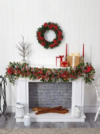 3 piezas Corona de bayas navideñas, corona artificial decorativa de 190 cm/74.8 in, flexible para decoración interior y exterior, puerta, pared, chimenea en invierno, Navidad, Año Nuevo (bayas rojas)