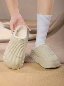女士冬季家居拖鞋，米色皮革防滑厚底防水保暖内衬室内/户外保暖拖鞋 - 米色 - 查看 4