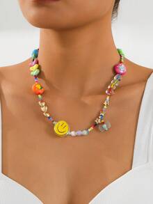 1 chiếc vòng cổ mặt cười hình trái tim đính hạt Dopamine nhiều màu theo phong cách Boho, trang sức thời trang cho phụ nữ mặc trong ngày, ngày lễ và tiệc tùng (hạt và màu trái tim ngẫu nhiên) - Đầy màu sắc - Xem 7