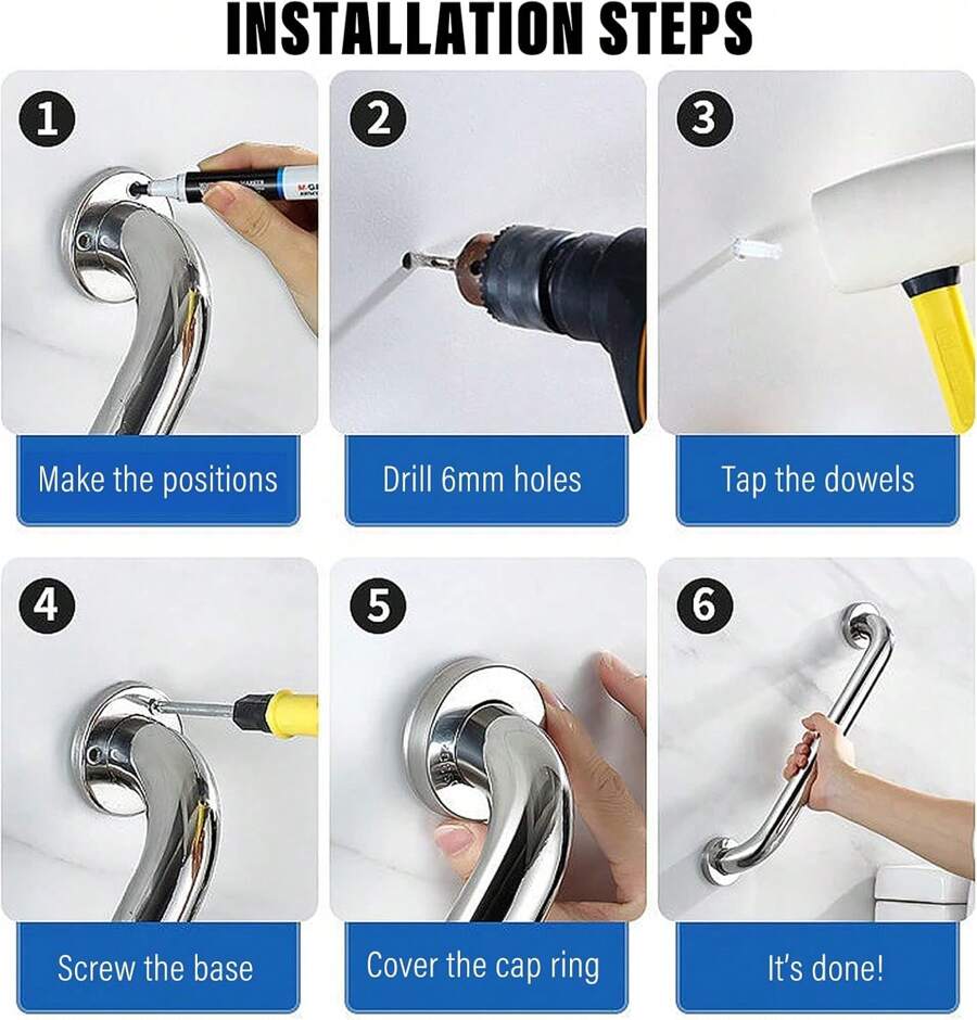 2 Pack AntiSlip Shower Grab Rails For Bathroom, Chrome Stainless Steel