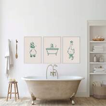 1/3 件鸭子毛巾牛仔和卷发器印刷帆布画浴室装饰可爱时尚可印刷鸭子墙壁艺术无框 - 彩色 - 查看 1