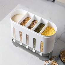 OUKANING Dry Food Dispenser Container With 5 Partitions Kitchen Rice Storage Barrels - White - View 11