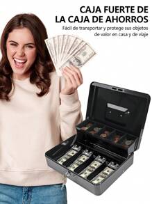 CasaBella Caja de Seguridad para Dinero con Llaves y Cerradura de Seguridad, Caja para Dinero de Negocio con Llaves, Caja Fuerte para Almacenamiento de Efectivo, Caja Registradora con 4 Charolas para Billetes y 5 Depósitos para Monedas, Caja Registradora, Caja de Efectivo Portable para Guardar - Negro - Ver 3
