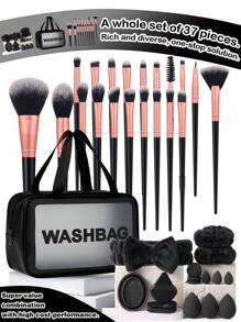 15-18-20-25-32PCS Makeup Brush Set+3PCS Makeup Sponges+3PCS Mini Makeup Sponges+3PCS Triangle Powder Puffs+3PCS Mini Air Cushion Powder Puffs+1pc Hairband+2PCS Hand Bowl Strap+1pc Makeup Brush Cleaning Tools - 彩色 - 查看 14