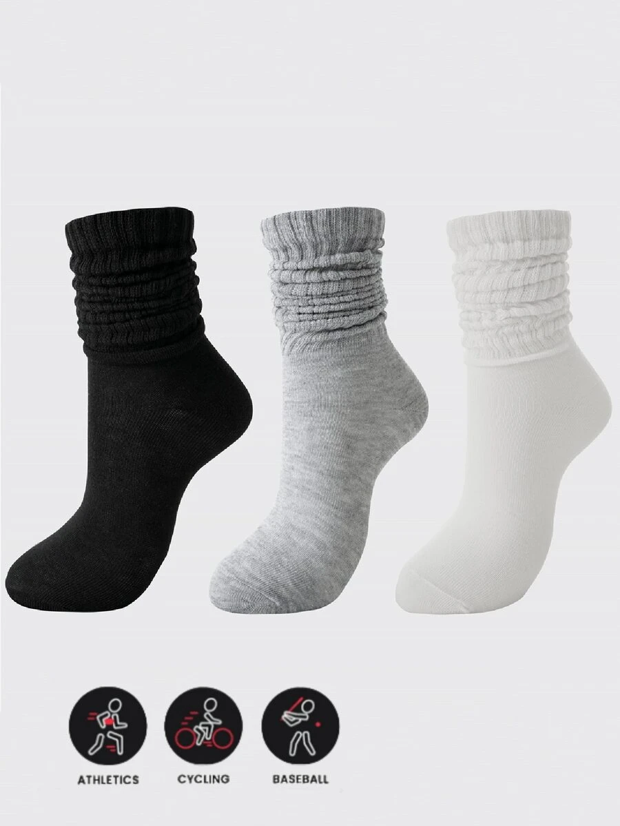 3 Cặp tất cao đến đầu gối màu kẹo đơn giản, dễ mặc, ấm áp, trơn màu cho nữ - Nhiều màu - Xem 1