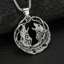 1 chiếc vòng cổ mặt dây chuyền đầu sói đôi bằng thép không gỉ phong cách cổ điển, lựa chọn quà tặng tuyệt vời cho nam giới - Vòng cổ mặt dây chuyền - Xem 4