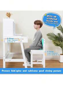 Modern Classic Desk, Children's Desk, Solid Wood Desk, Bedroom Boy And Girl Family Desk And Chair Set, Compact, Multi-Space Available, Multi-Color Optional, Multi-Storage Space, Color:Blue