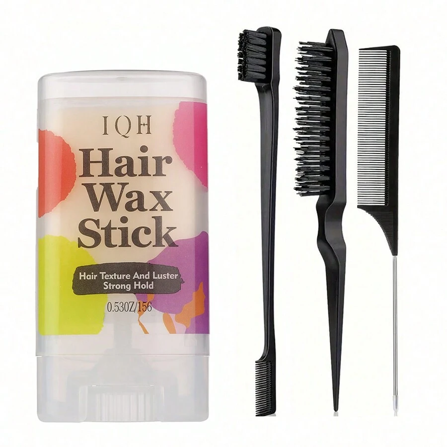 4 件套发蜡棒光滑后发边刷粉色梳子发蜡棒适用于散乱头发，造型产品必备品，适合女性和干净女孩 - 15g+黑色梳子 - 查看 1