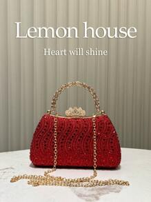 1 chiếc túi xách tay đính đá lấp lánh sang trọng màu trơn, ví cầm tay buổi tối thanh lịch phù hợp với váy của phụ nữ, tiệc tùng, đám cưới, vũ hội, quà tặng lý tưởng cho phụ nữ, túi dự tiệc Tready, hoàn hảo cho tiệc tùng, đám cưới, vũ hội, bữa tối/tiệc tối - Đỏ - Xem 3