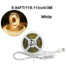 1 件 5V COB LED 灯带带 USB 端口，3.28 英尺 - 16.40 英尺暖白色纯色 LED 灯带，高流明可切割柔性自粘胶带，适用于橱柜、楼梯、厨房、家居 DIY 照明装饰 - 3Key-COB - 查看 13