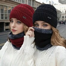 Women's Winter Windproof Warm 2pcs Set: Knit Hat With Ear Flaps & Neck Warmer - Cozy Thermal Lined , No-Brim Design - Multicolor - View 7