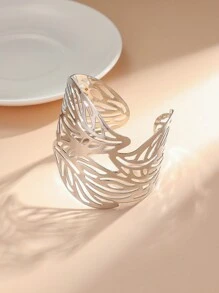 Vòng tay thép không gỉ hở hình lá rỗng bất đối xứng phong cách Châu Âu & Mỹ, Vòng tay trang sức chunky cá nhân hóa tối giản phóng đại dành cho phụ nữ - Nhiều màu - Xem 9
