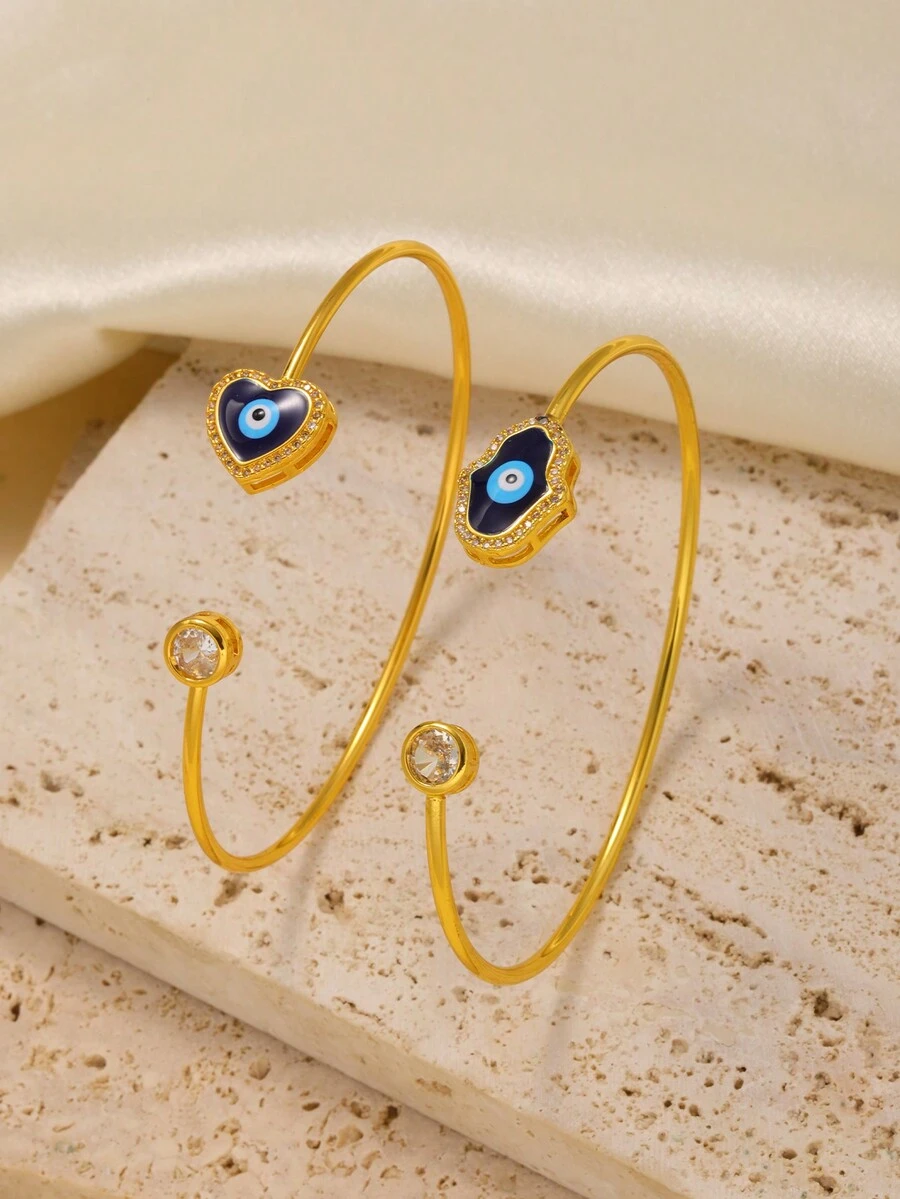 1 chiếc vòng tay mắt quỷ hình trái tim độc đáo thời trang, quà tặng cho phụ nữ, đeo hàng ngày - Vàng - Xem 1