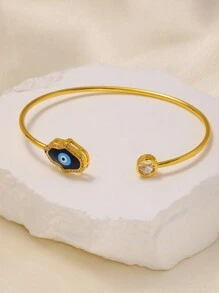 1 chiếc vòng tay mắt quỷ hình trái tim độc đáo thời trang, quà tặng cho phụ nữ, đeo hàng ngày - Vàng - Xem 4