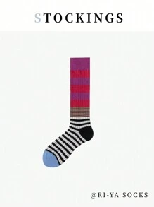 1/2/4/6 Pairs Random Autumn/Winter Styles, Multicolor Gradient Striped Socks, Slimming Leg, Fitted Calf Socks, Fashion Versatile, Suitable For Outdoor Sports, Fitness, Campus Daily Wear, Soft Comfortable Breathable, Odor-Resistant Warm, Slimming Women Calf Socks, Long Socks, Comfortable Warm - Multicolor - View 18