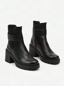 Bottes à talons hauts épais avec fermeture éclair sur le côté, noires, pour femmes, pour l'automne/l'hiver