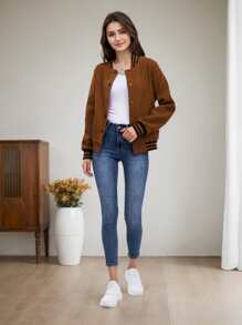 Multicolor Women's Quilted Baseball Jacket – Stylish And Versatile Outerwear For Fashion-Forward Women - Rỉ Nâu - Xem 4