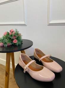 Women's Mary Jane Doll Square Toe Patent Leather Bold Shoes - VZ玫瑰 - 查看 2