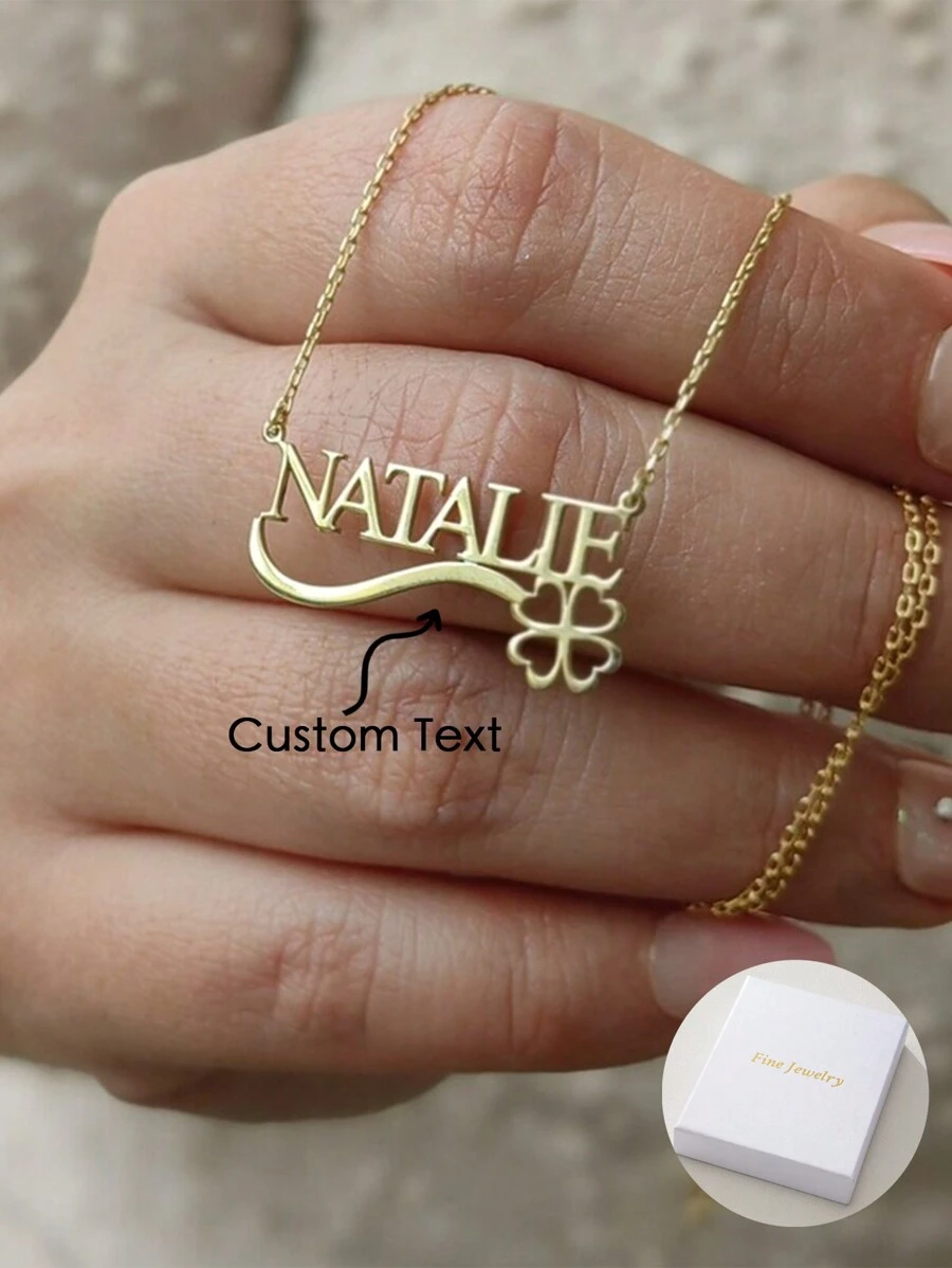 时尚可爱的幸运四叶草丝带不锈钢定制英文名字项链，新潮时尚配饰，完美适合作为送给爱人、朋友和家人的创意惊喜礼物。 - 彩色 - 查看 1