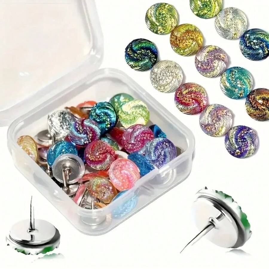 30pcs Vibrant Colorful Rhinestone Sparkling Crystal Push Pins Thumb