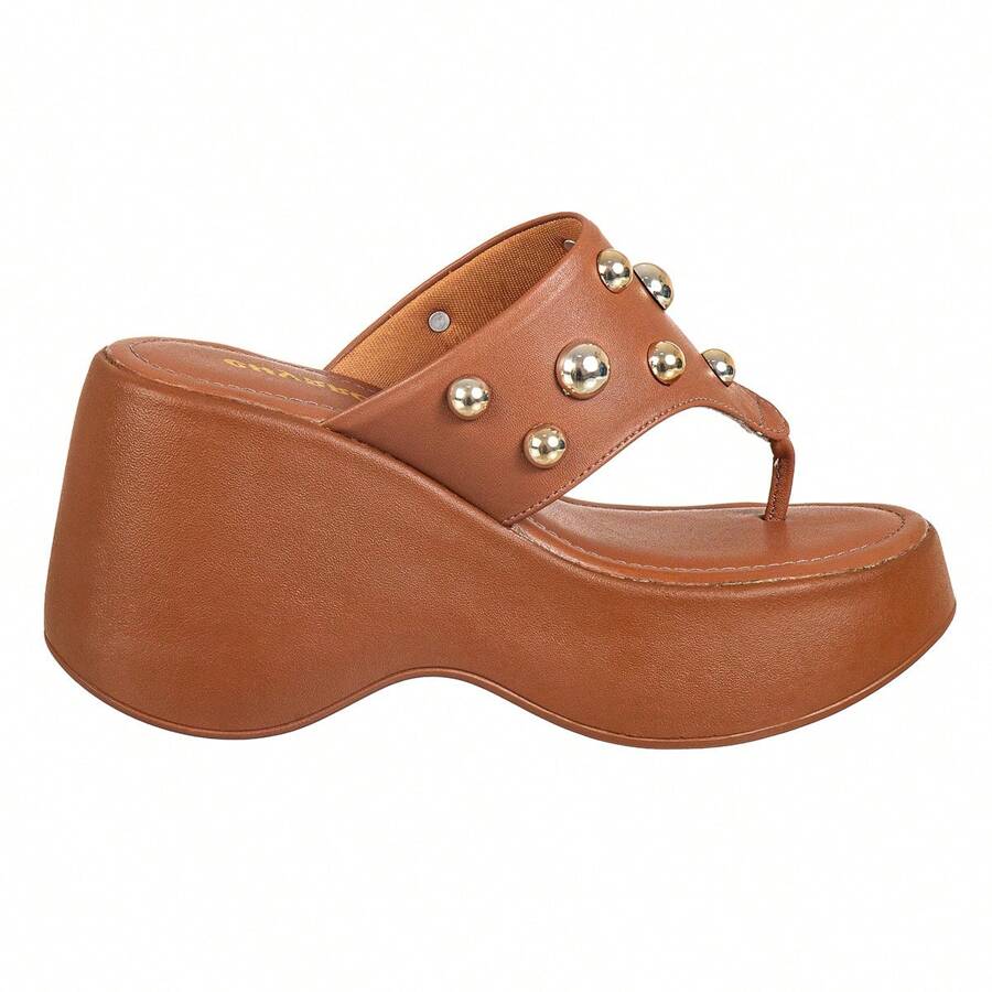 Women's Wedge Clogs Platform Flip Flops Thick Heel - Camel - Ver 1